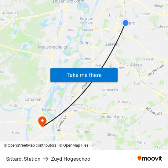 Sittard, Station to Zuyd Hogeschool map