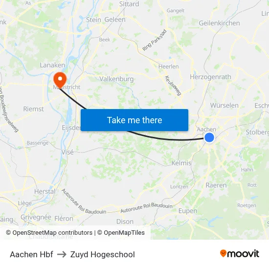 Aachen Hbf to Zuyd Hogeschool map