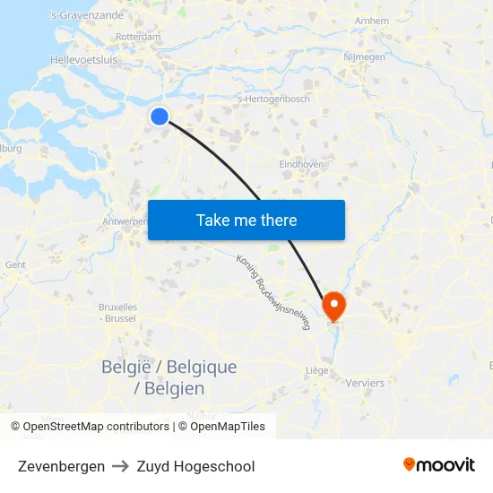 Zevenbergen to Zuyd Hogeschool map
