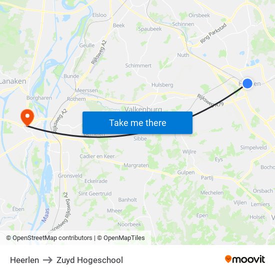 Heerlen to Zuyd Hogeschool map
