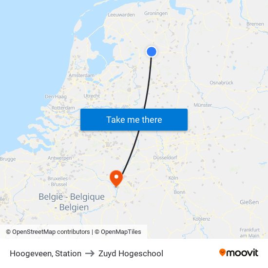 Hoogeveen, Station to Zuyd Hogeschool map