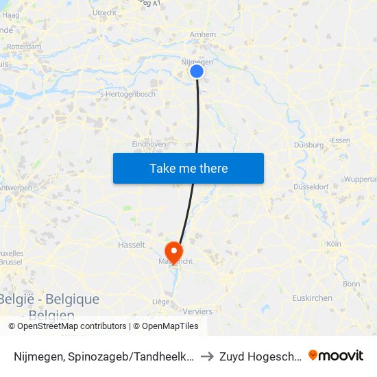 Nijmegen, Spinozageb/Tandheelkunde to Zuyd Hogeschool map