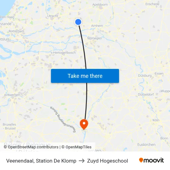 Veenendaal, Station De Klomp to Zuyd Hogeschool map