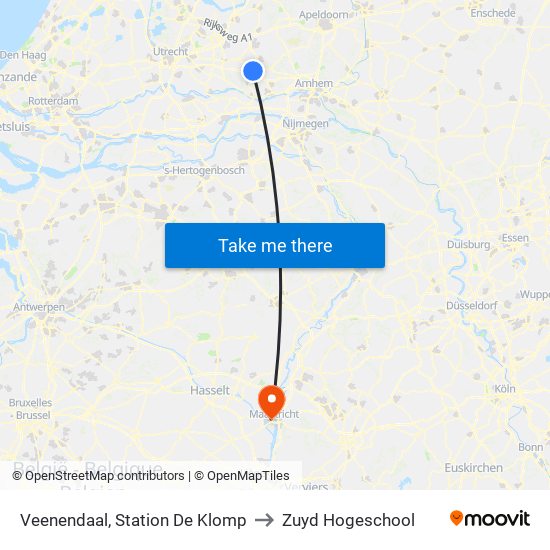 Veenendaal, Station De Klomp to Zuyd Hogeschool map