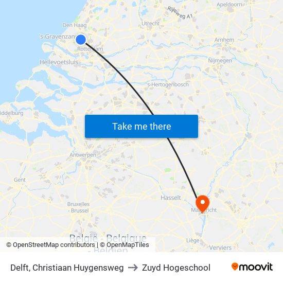Delft, Christiaan Huygensweg to Zuyd Hogeschool map