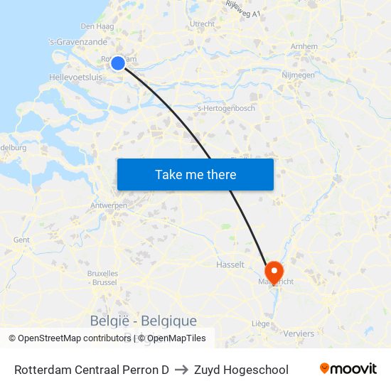 Rotterdam Centraal Perron D to Zuyd Hogeschool map