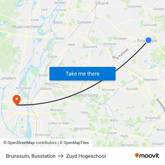 Brunssum, Busstation to Zuyd Hogeschool map