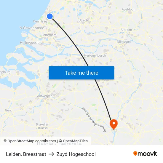 Leiden, Breestraat to Zuyd Hogeschool map