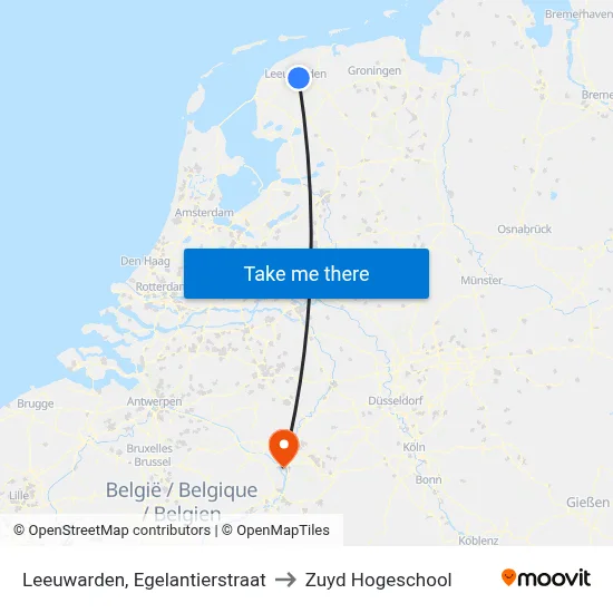 Leeuwarden, Egelantierstraat to Zuyd Hogeschool map