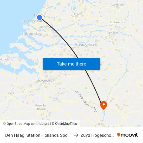 Den Haag, Station Hollands Spoor to Zuyd Hogeschool map