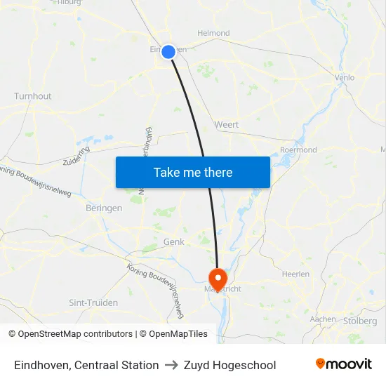Eindhoven, Centraal Station to Zuyd Hogeschool map