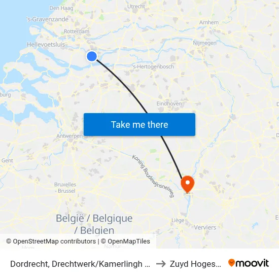 Dordrecht, Drechtwerk/Kamerlingh Onnesweg to Zuyd Hogeschool map