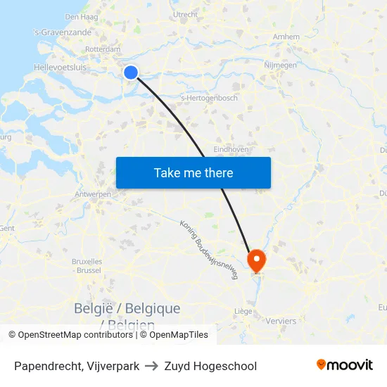 Papendrecht, Vijverpark to Zuyd Hogeschool map