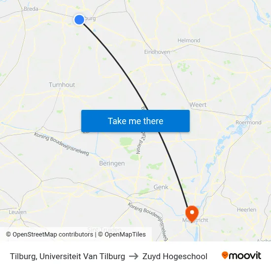 Tilburg, Universiteit Van Tilburg to Zuyd Hogeschool map