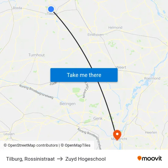 Tilburg, Rossinistraat to Zuyd Hogeschool map