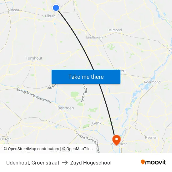 Udenhout, Groenstraat to Zuyd Hogeschool map