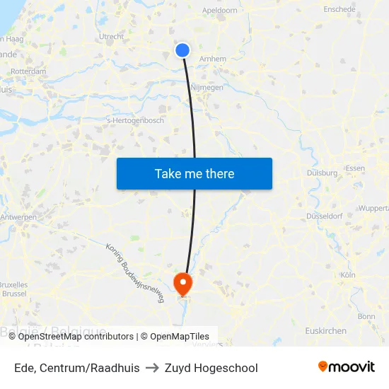 Ede, Centrum/Raadhuis to Zuyd Hogeschool map