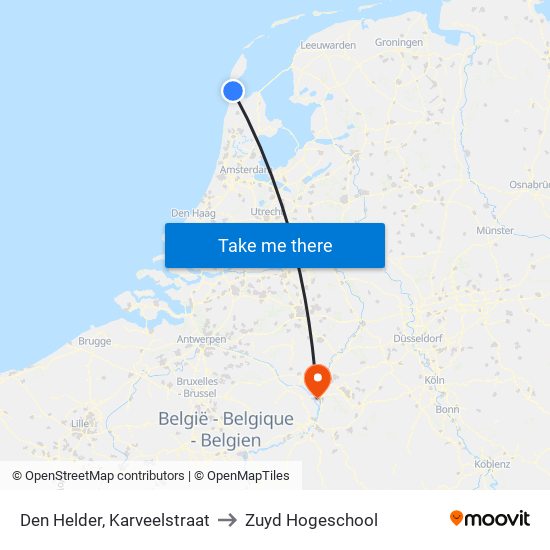 Den Helder, Karveelstraat to Zuyd Hogeschool map