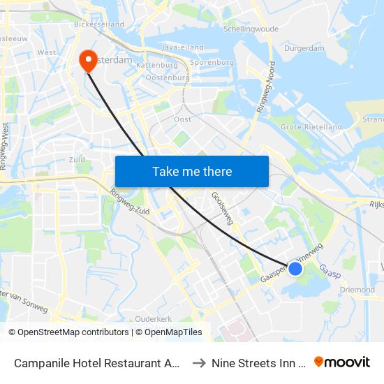 Campanile Hotel Restaurant Amsterdam Zuid Oost to Nine Streets Inn Amsterdam map
