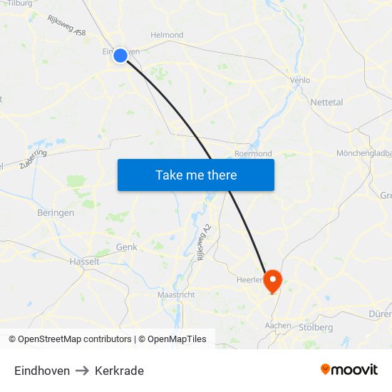 Eindhoven, Nieuwe Emmasingel 10 to Kerkrade map