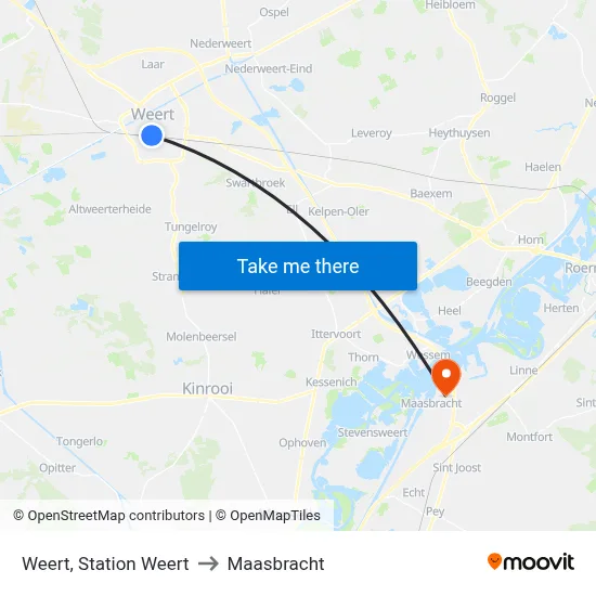Weert, Station Weert to Maasbracht map