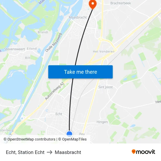 Echt, Station Echt to Maasbracht map