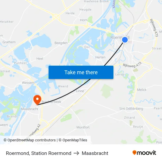 Roermond, Station Roermond to Maasbracht map