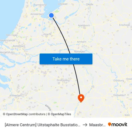 [Almere Centrum] Uitstaphalte Busstation,Haltes O,P,Q to Maasbracht map