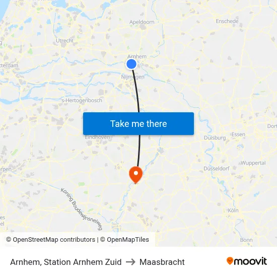 Arnhem, Station Arnhem Zuid to Maasbracht map