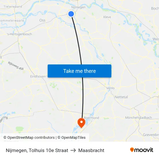 Nijmegen, Tolhuis 10e Straat to Maasbracht map
