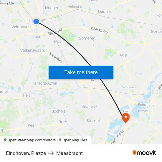 Eindhoven, Piazza to Maasbracht map