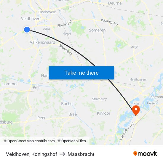 Veldhoven, Koningshof to Maasbracht map