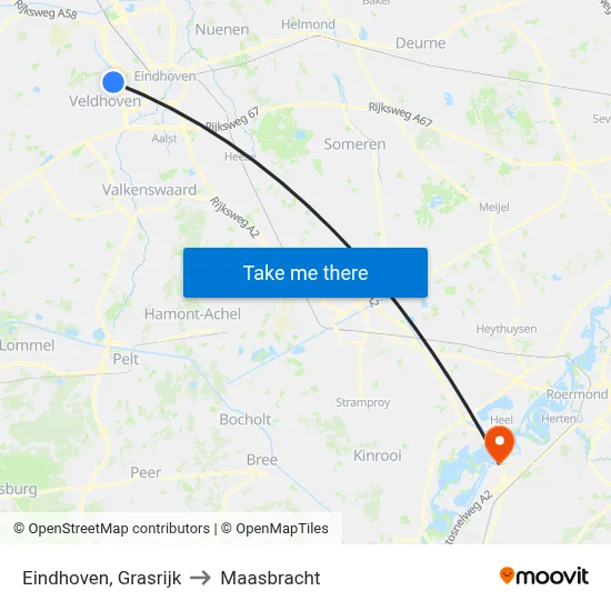 Eindhoven, Grasrijk to Maasbracht map