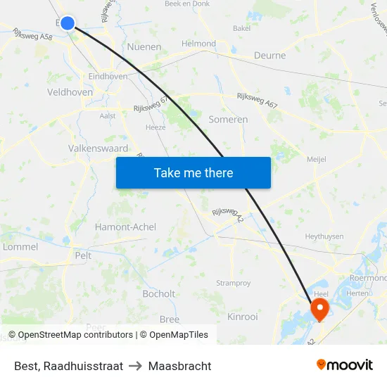 Best, Raadhuisstraat to Maasbracht map