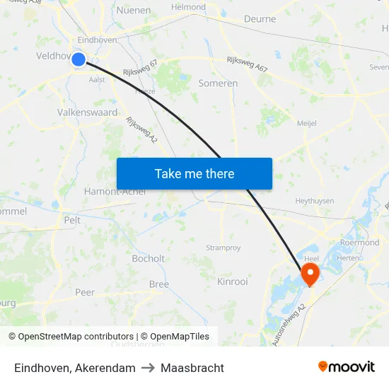 Eindhoven, Akerendam to Maasbracht map