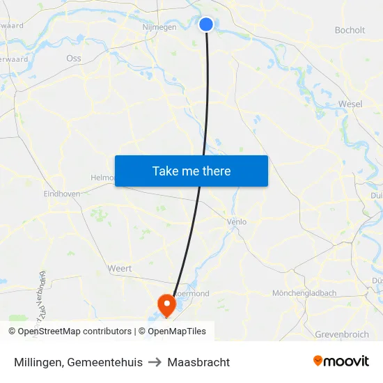 Millingen, Gemeentehuis to Maasbracht map