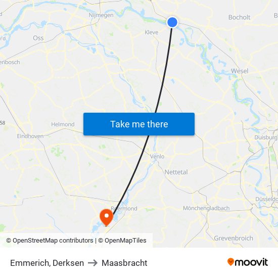 Emmerich, Derksen to Maasbracht map