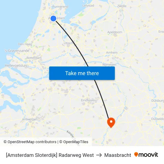 [Amsterdam Sloterdijk] Radarweg West to Maasbracht map