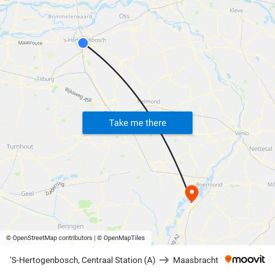 'S-Hertogenbosch, Centraal Station (A) to Maasbracht map