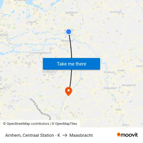 Arnhem, Centraal Station - K to Maasbracht map