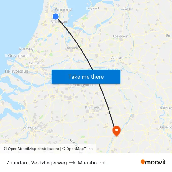 Zaandam, Veldvliegerweg to Maasbracht map
