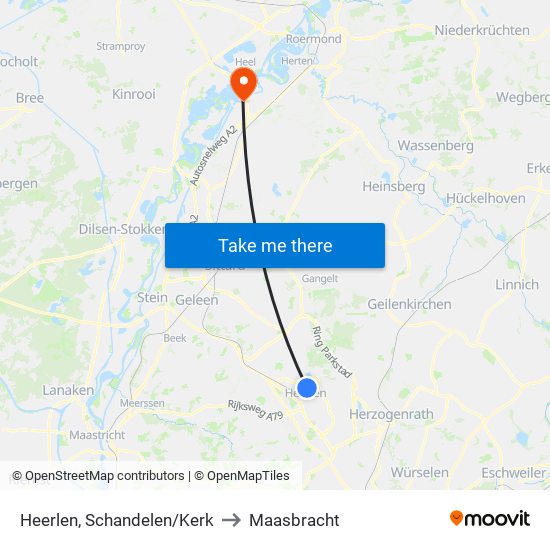 Heerlen, Schandelen/Kerk to Maasbracht map