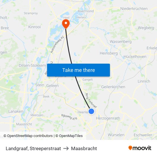 Landgraaf, Streeperstraat to Maasbracht map