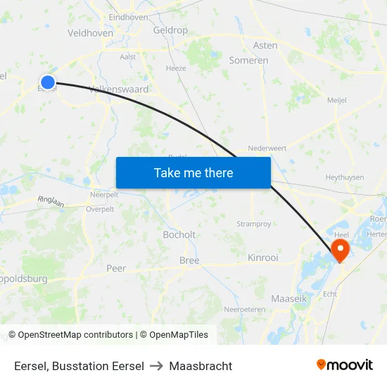 Eersel, Busstation Eersel to Maasbracht map