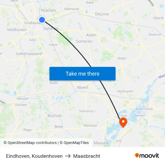 Eindhoven, Koudenhoven to Maasbracht map