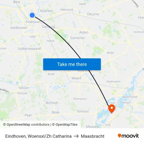 Eindhoven, Woensxl/Zh Catharina to Maasbracht map