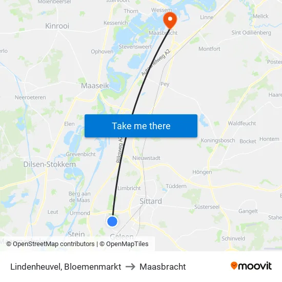 Lindenheuvel, Bloemenmarkt to Maasbracht map