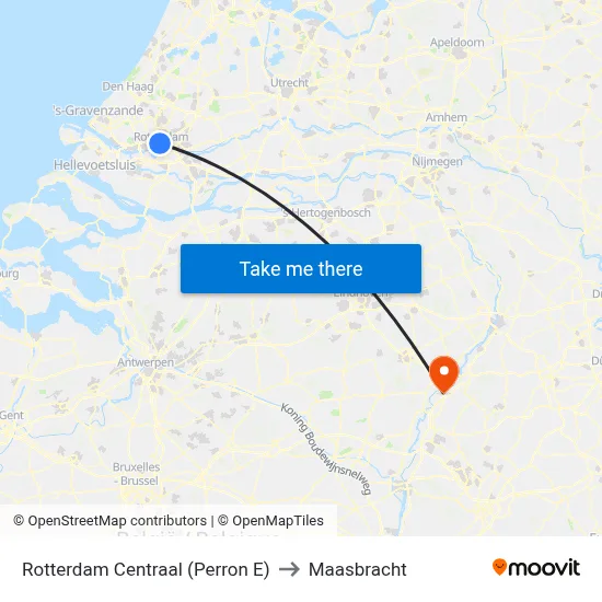 Rotterdam Centraal (Perron E) to Maasbracht map
