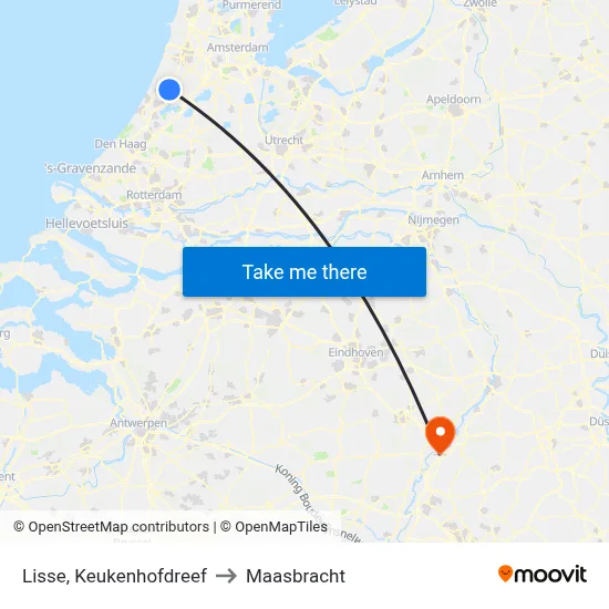 Lisse, Keukenhofdreef to Maasbracht map