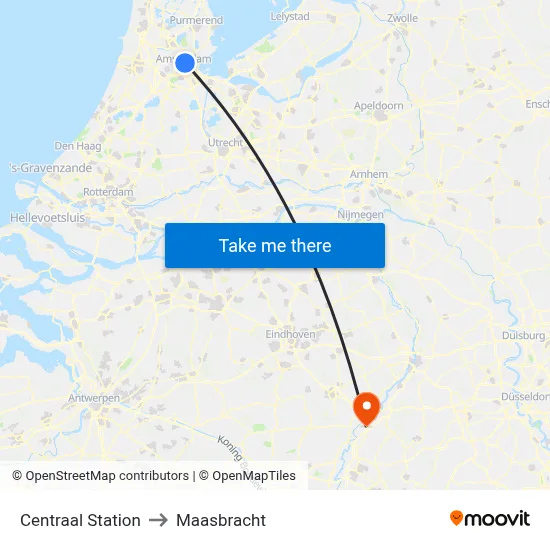 Centraal Station to Maasbracht map